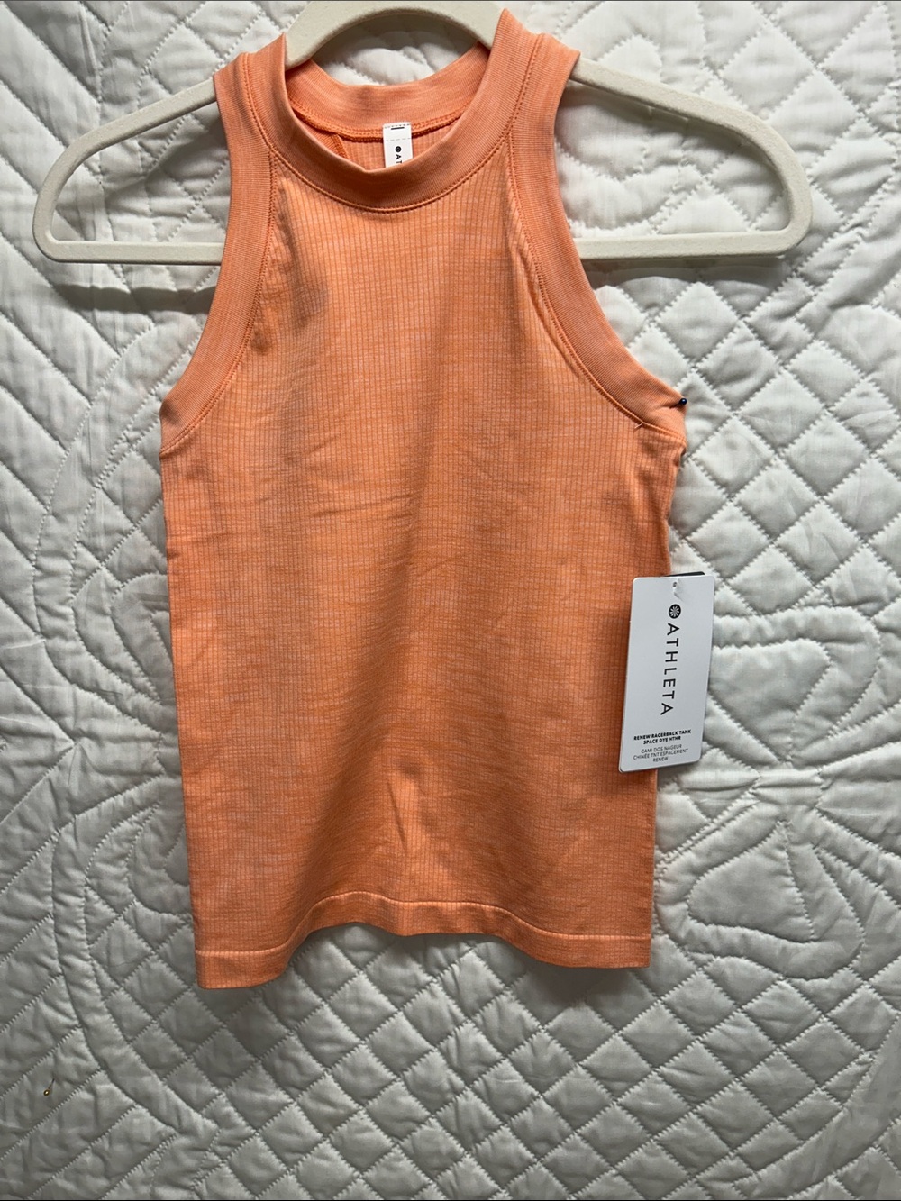 Athleta Coral-Orange Ribbed High-Neck Tank Top racer back tank